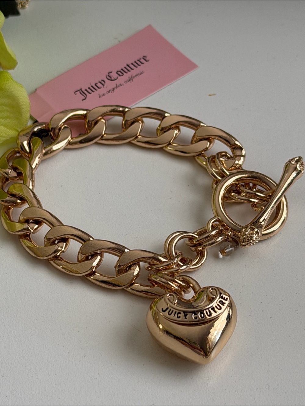 Juicy Couture Rose Gold Curb Chain Bracelet with Heart Charm - Picture 4 of 4